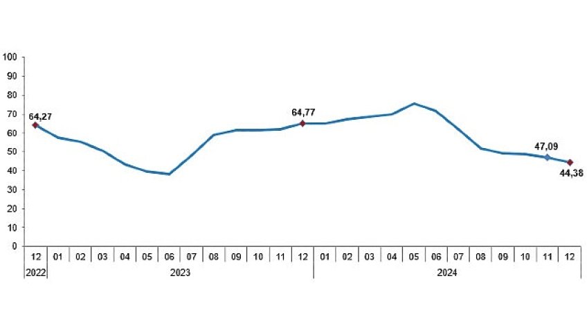 Tüik:  Tüketici fiyat endeksi (TÜFE) yıllık %44,38, aylık %1,03 arttı