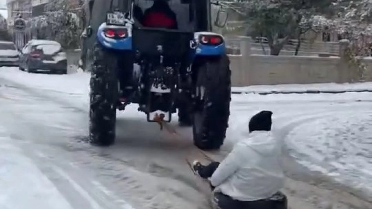 Adıyaman'da traktöre halat bağlayıp kaydılar!