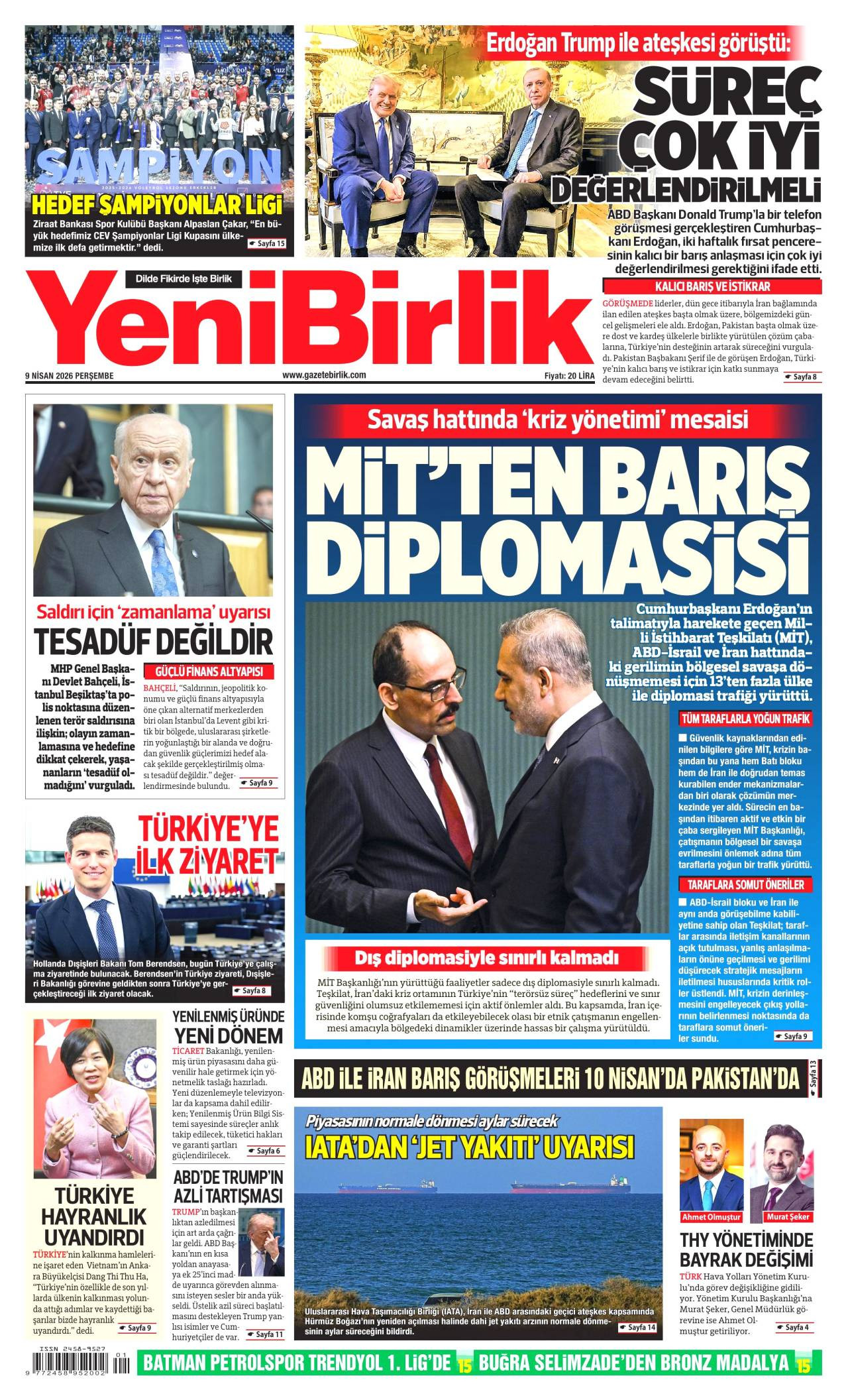 Yeni Birlik Gazetesi Gazete Manşeti