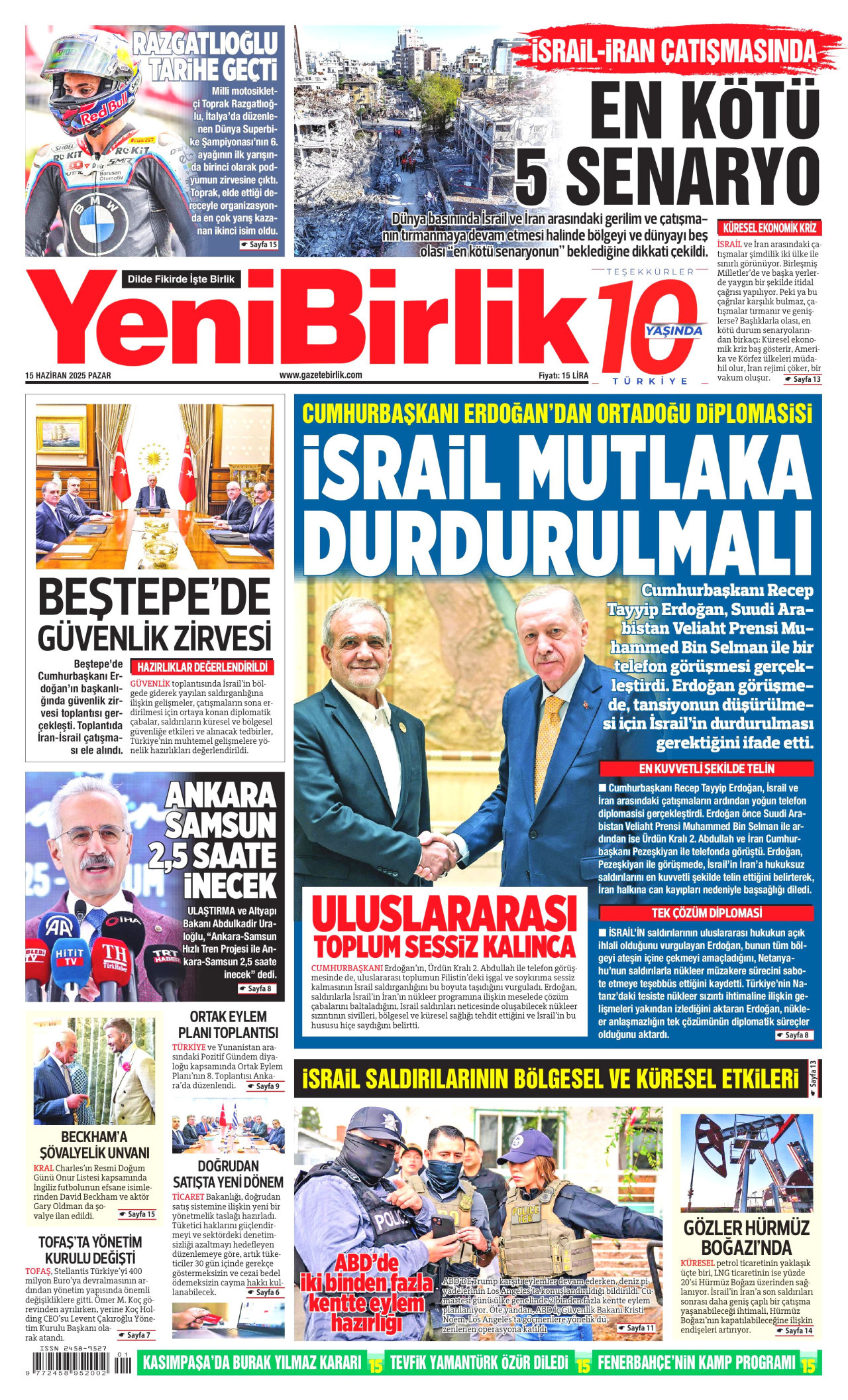 YENİBİRLİK Gazete Manşeti