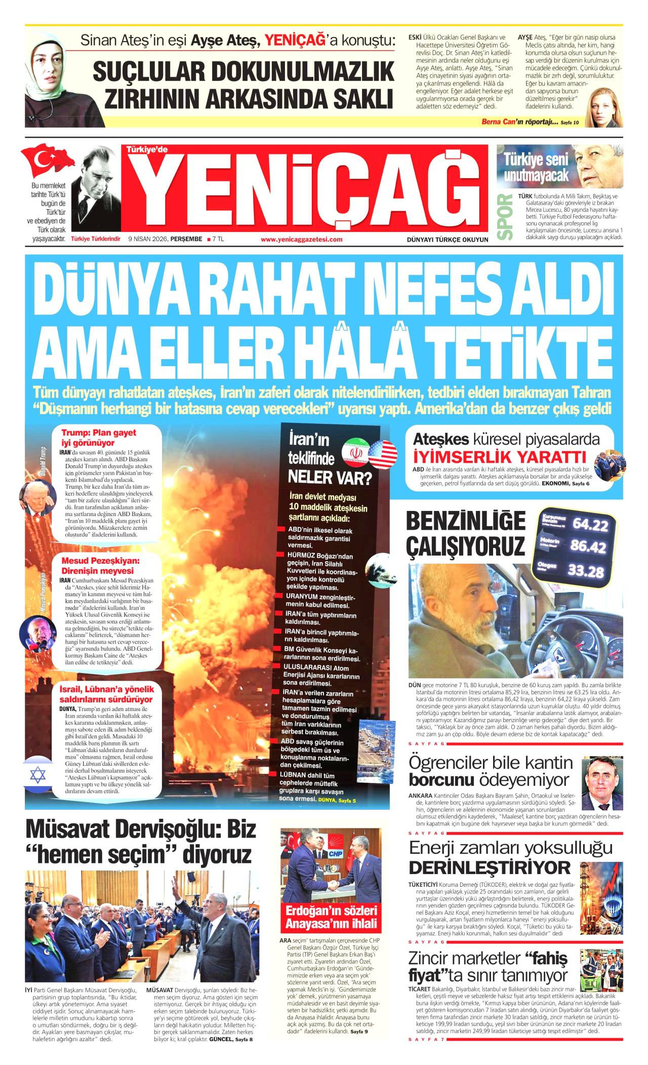 Yeniçağ Gazetesi Gazete Manşeti